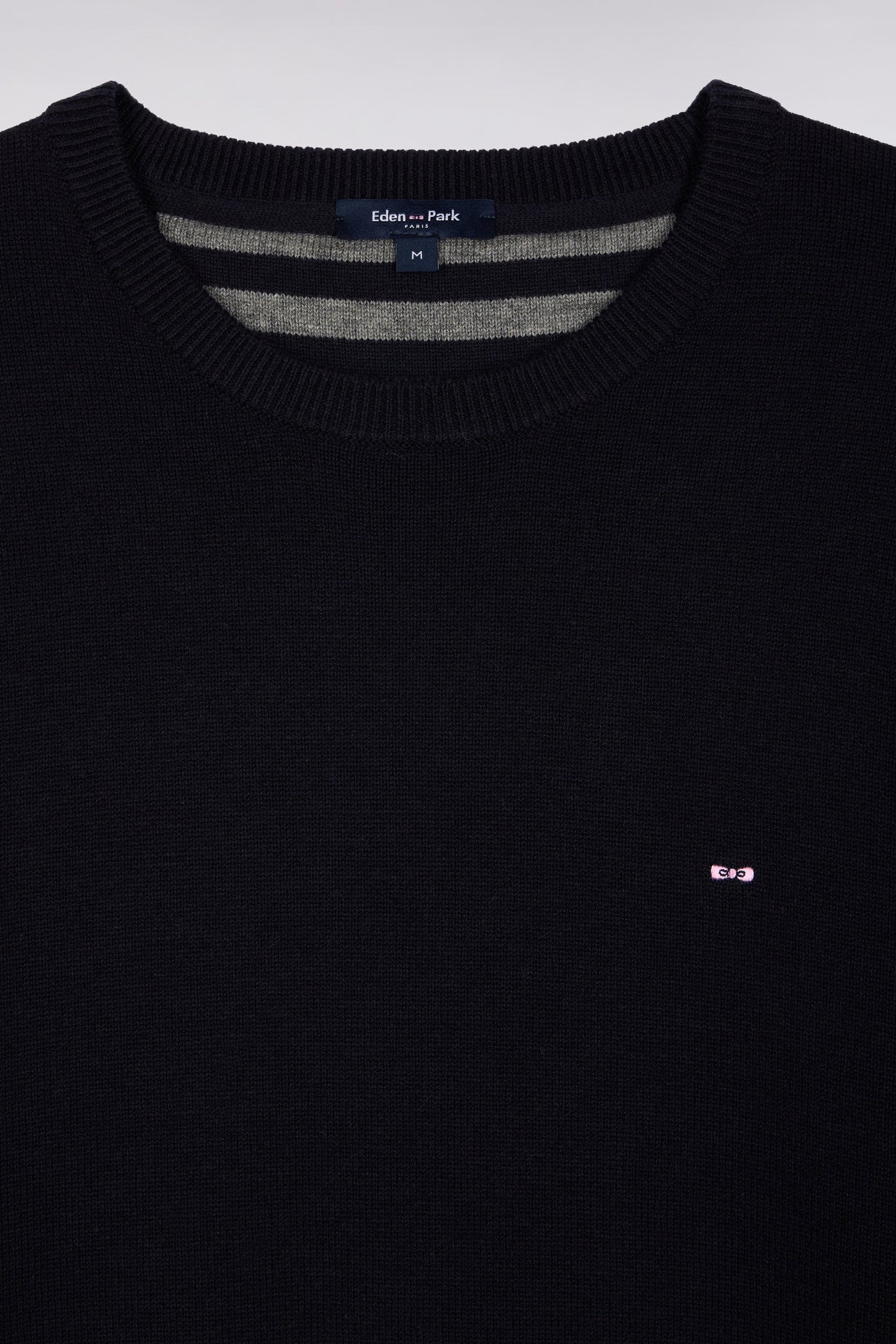 Pull col rond en laine et coton marine