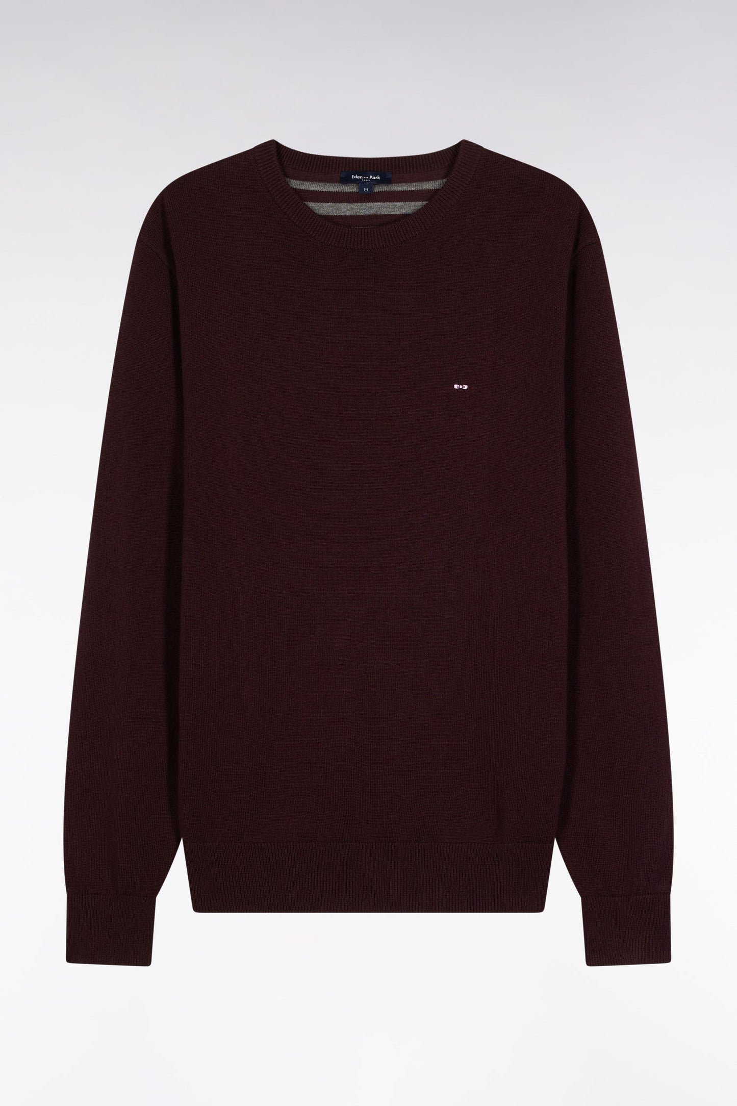 Pull col rond en laine et coton bordeaux
