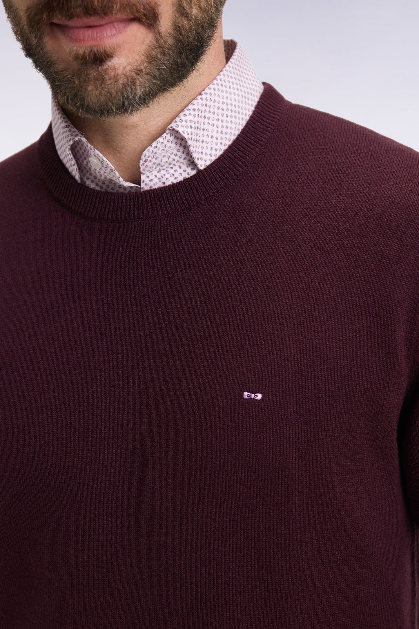 Pull col rond en laine et coton bordeaux