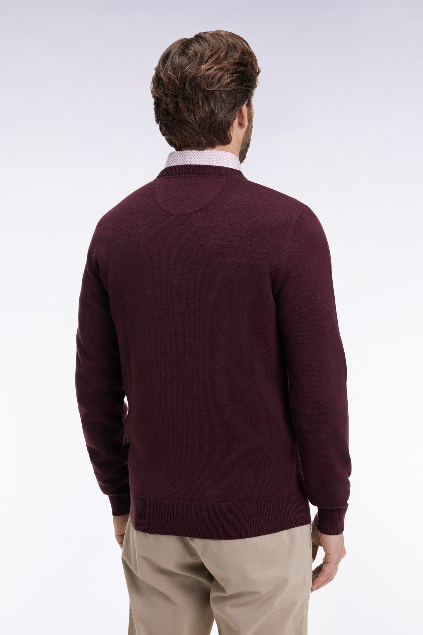 Pull col rond en laine et coton bordeaux