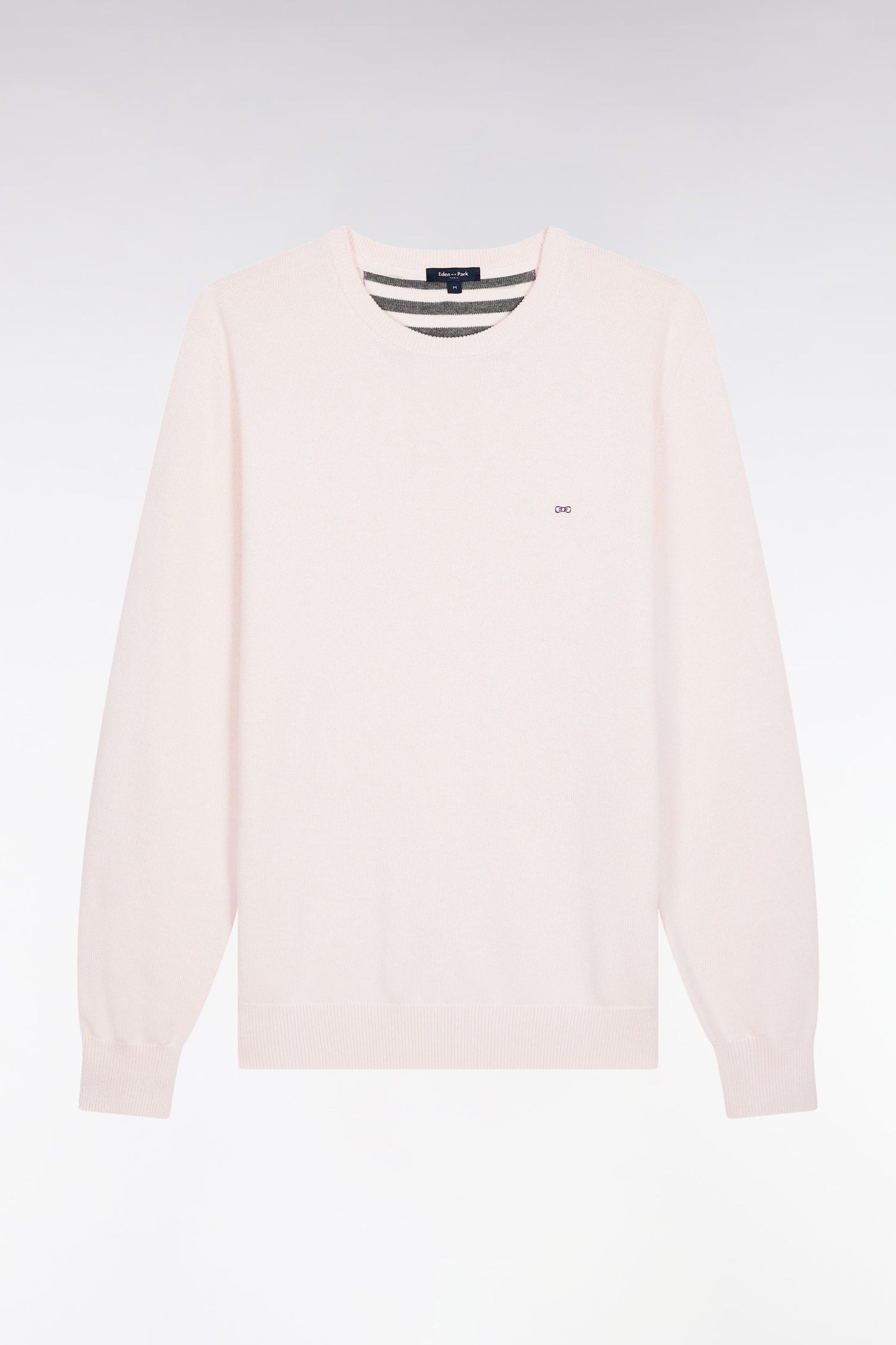 Pull col rond en laine et coton écru