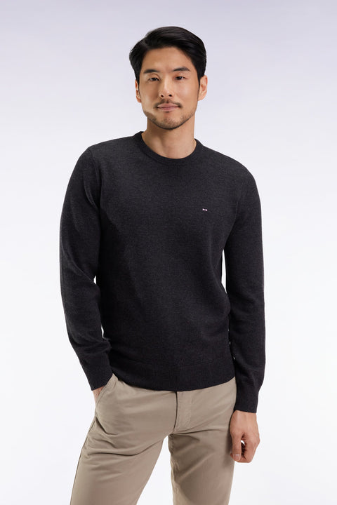 Pull col rond en laine et coton gris foncé - Image 1