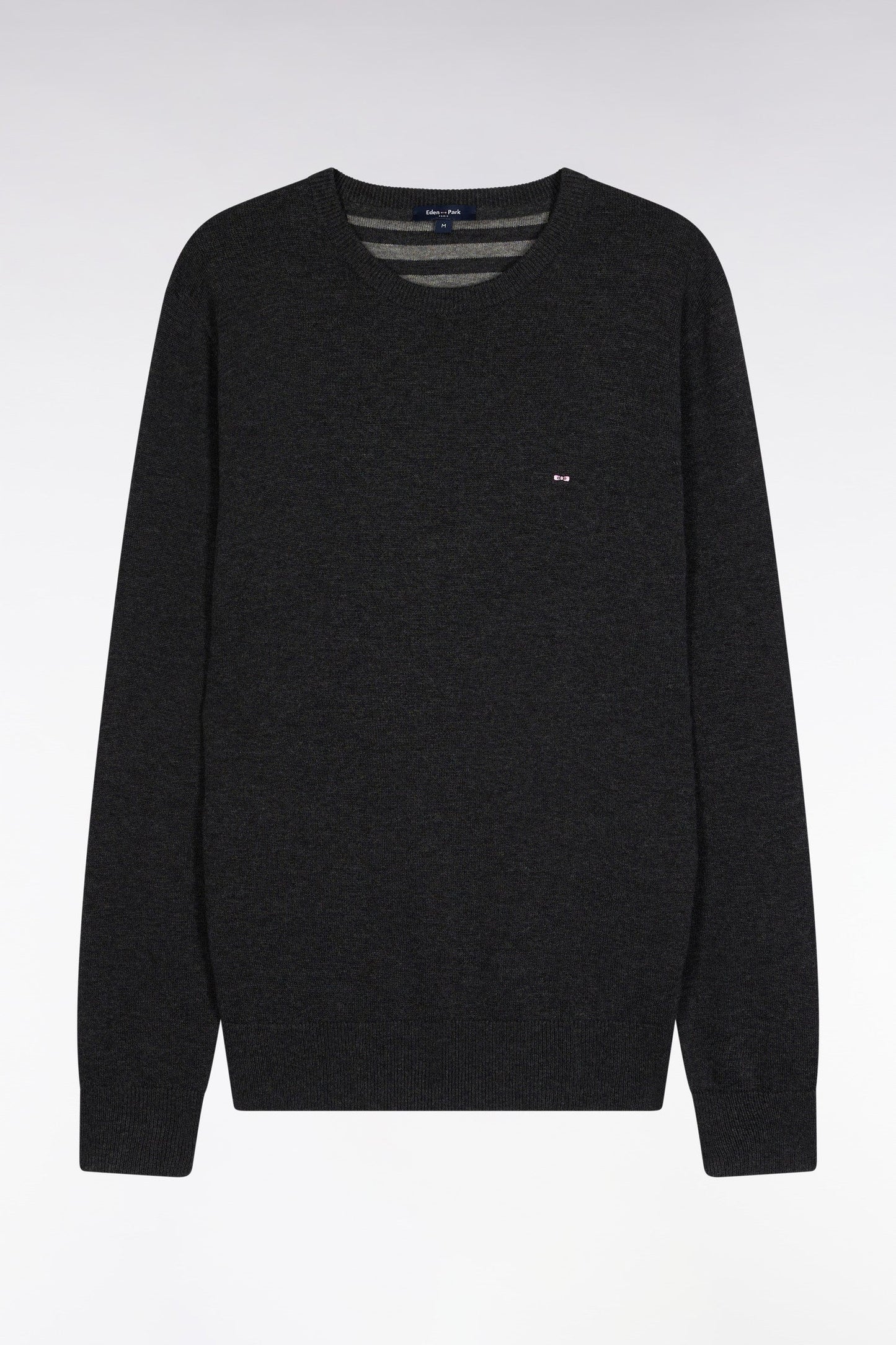 Pull col rond en laine et coton gris foncé