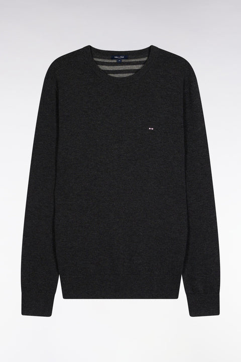 Pull col rond en laine et coton gris foncé - Image 2
