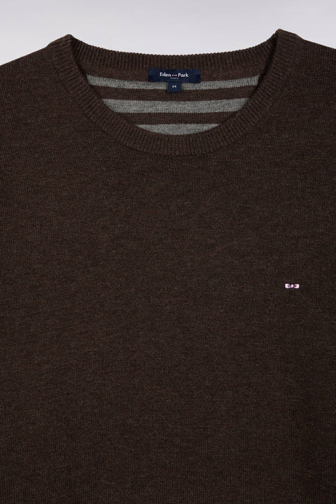 Pull col rond en laine et coton marron foncé - Image 2