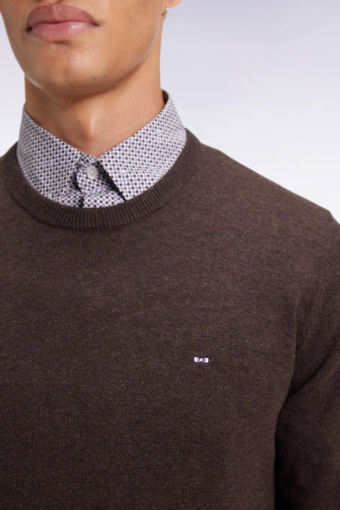 Pull col rond en laine et coton marron foncé - Image 3