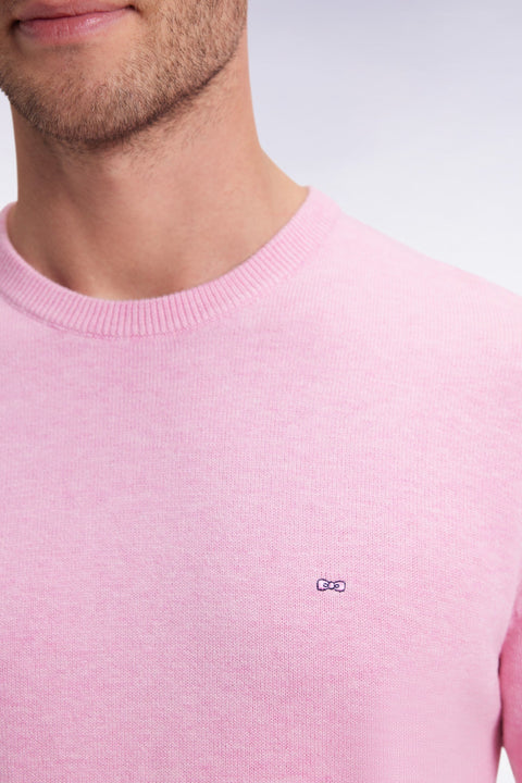 Pull col rond en laine et coton rose - Image 3