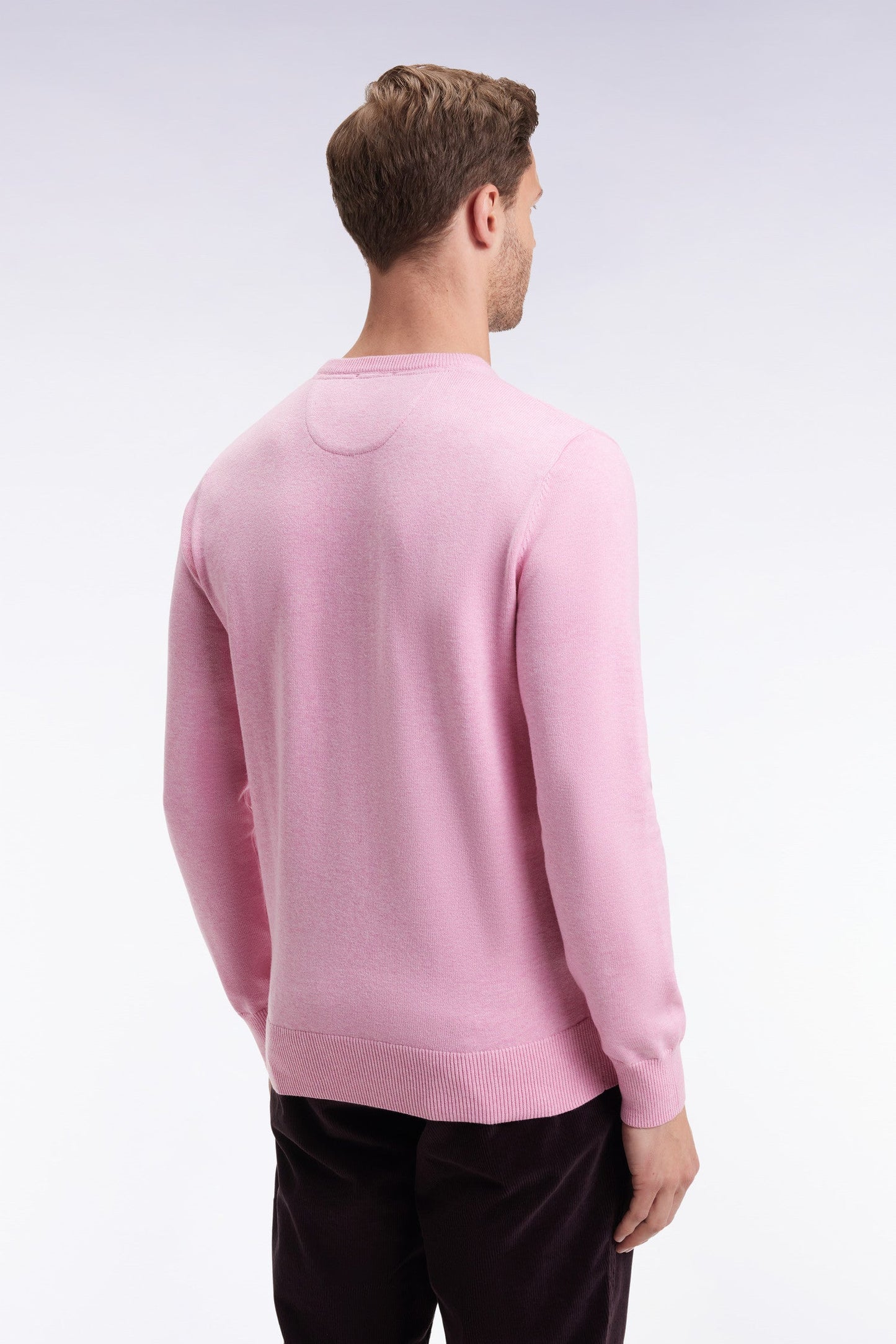 Pull col rond en laine et coton rose