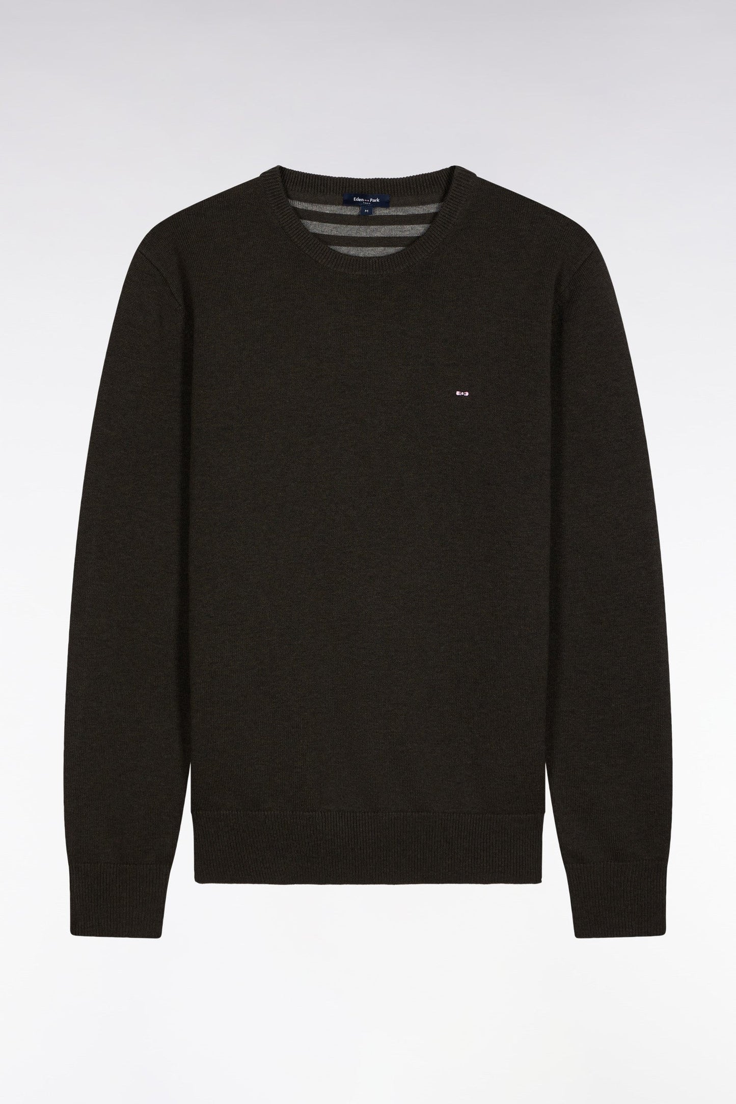 Pull col rond en laine et coton vert bouteille