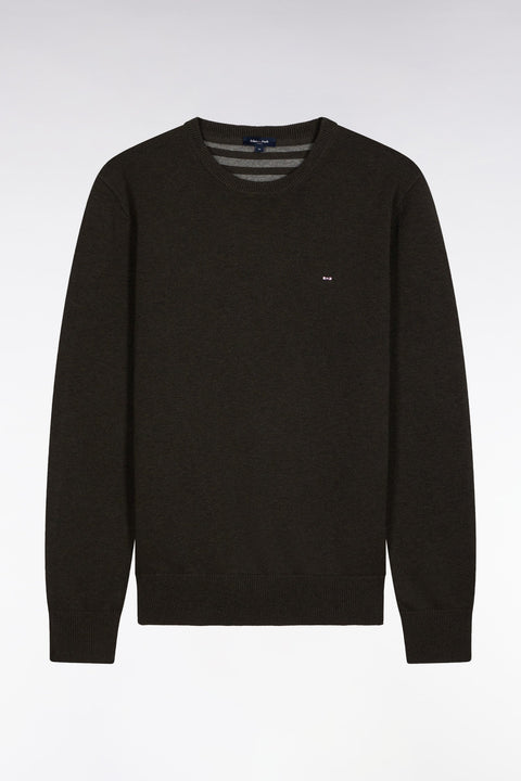 Pull col rond en laine et coton vert bouteille - Image 2
