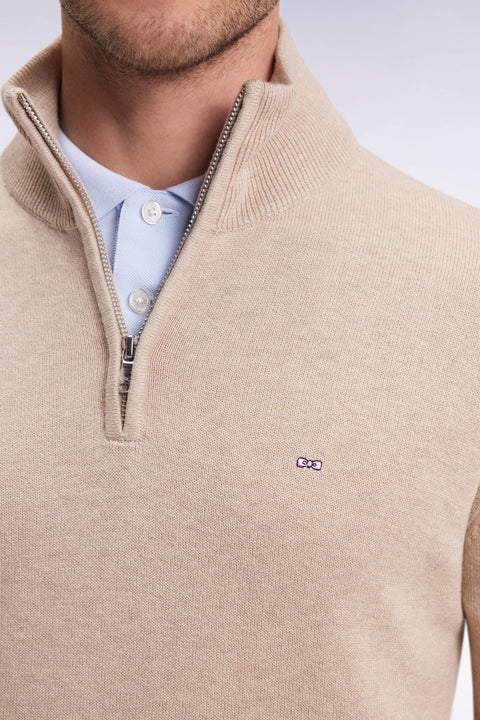 Pull col camionneur en laine et coton beige - Image 3