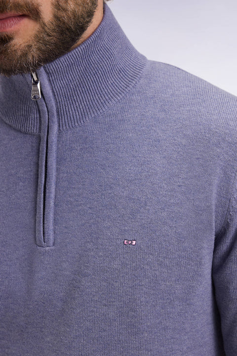 Pull col camionneur en laine et coton bleu gris - Image 3