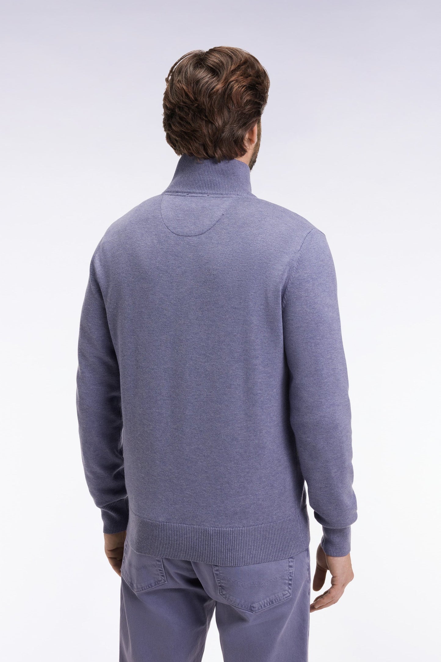 Pull col camionneur en laine et coton bleu gris