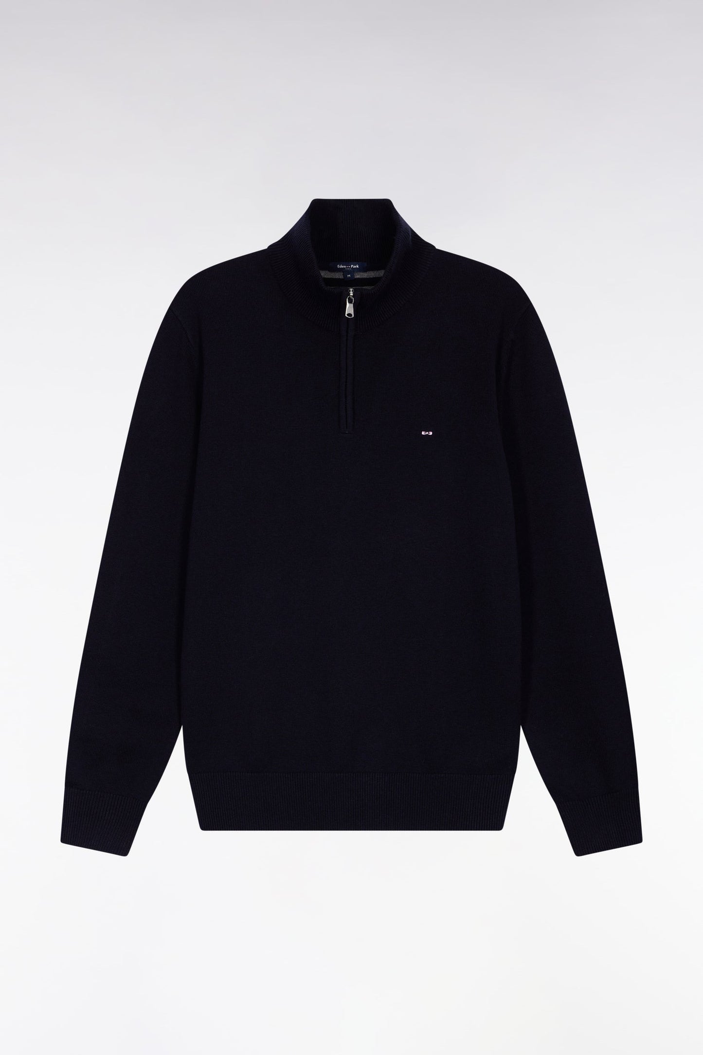 Pull col camionneur en laine et coton bleu foncé