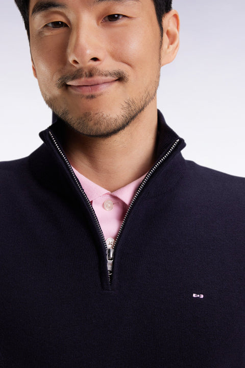 Pull col camionneur en laine et coton bleu foncé - Image 3