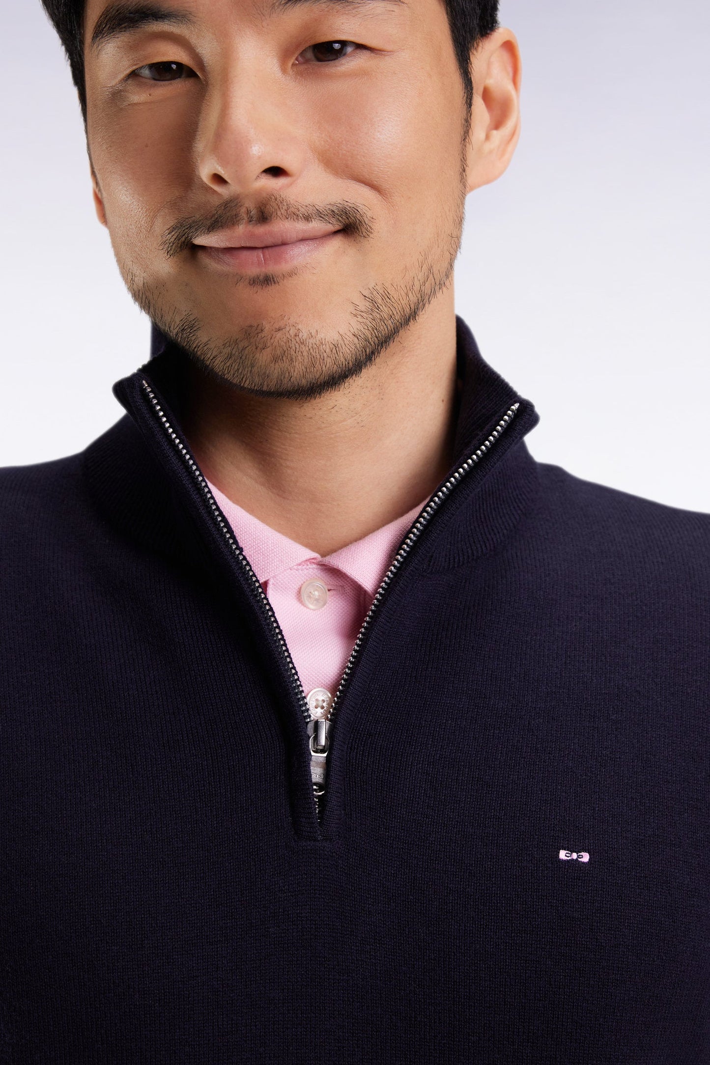 Pull col camionneur en laine et coton bleu foncé
