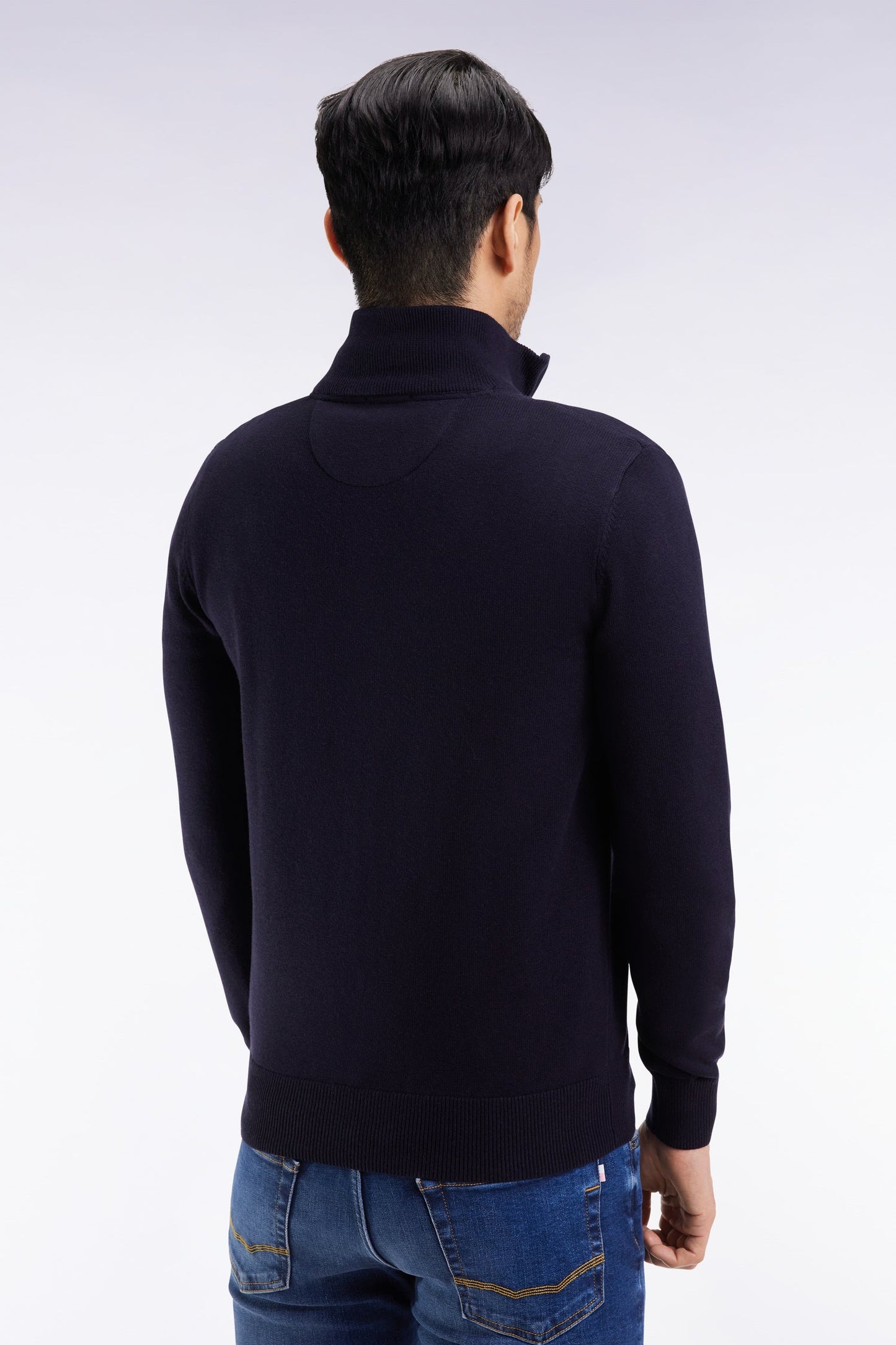 Pull col camionneur en laine et coton bleu foncé