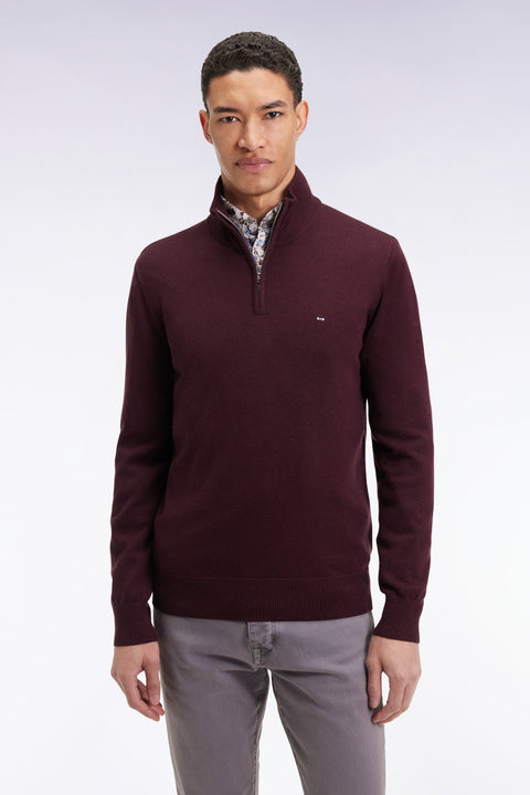 Pull col camionneur en laine et coton bordeaux - Image 1