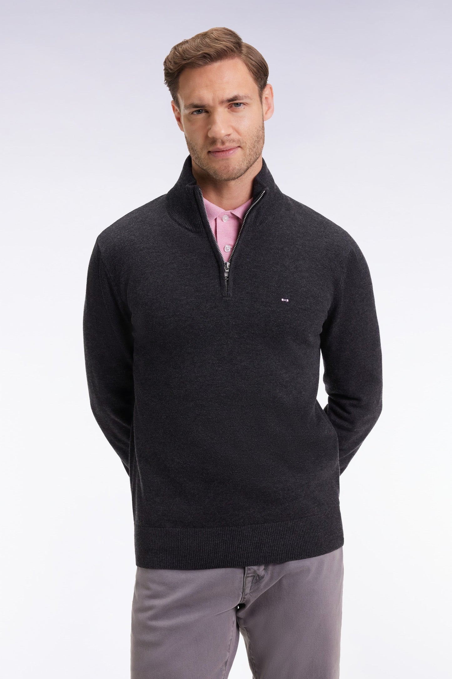 Pull col camionneur en laine et coton gris foncé