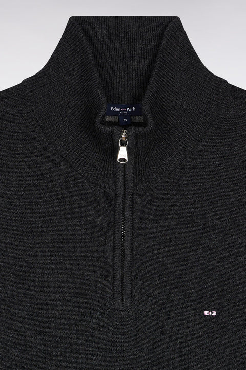Pull col camionneur en laine et coton gris foncé - Image 2