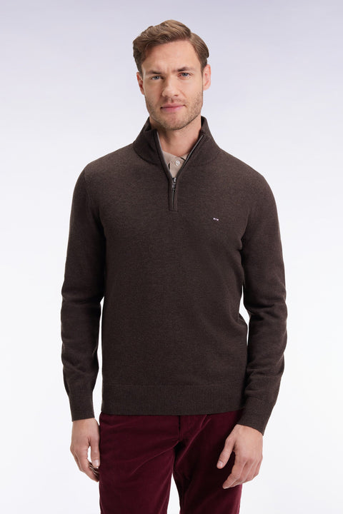 Pull col camionneur en laine et coton marron - Image 1