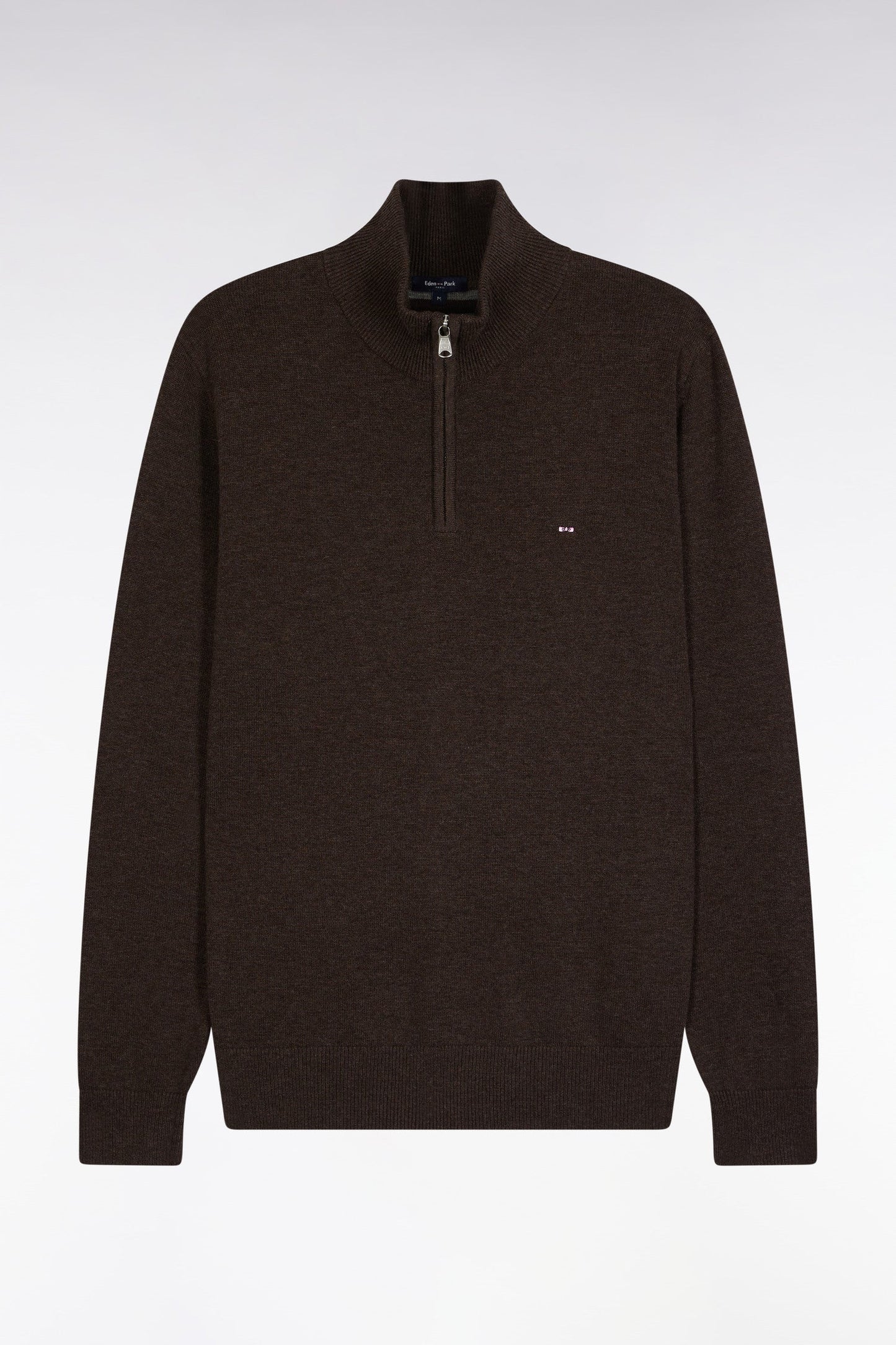 Pull col camionneur en laine et coton marron