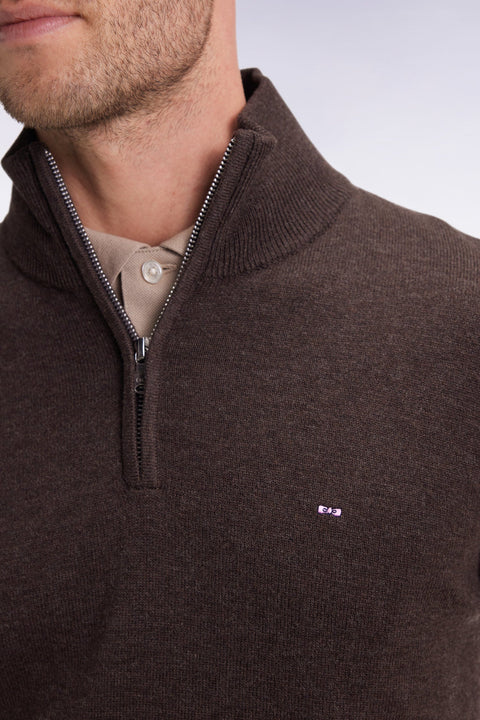 Pull col camionneur en laine et coton marron - Image 3