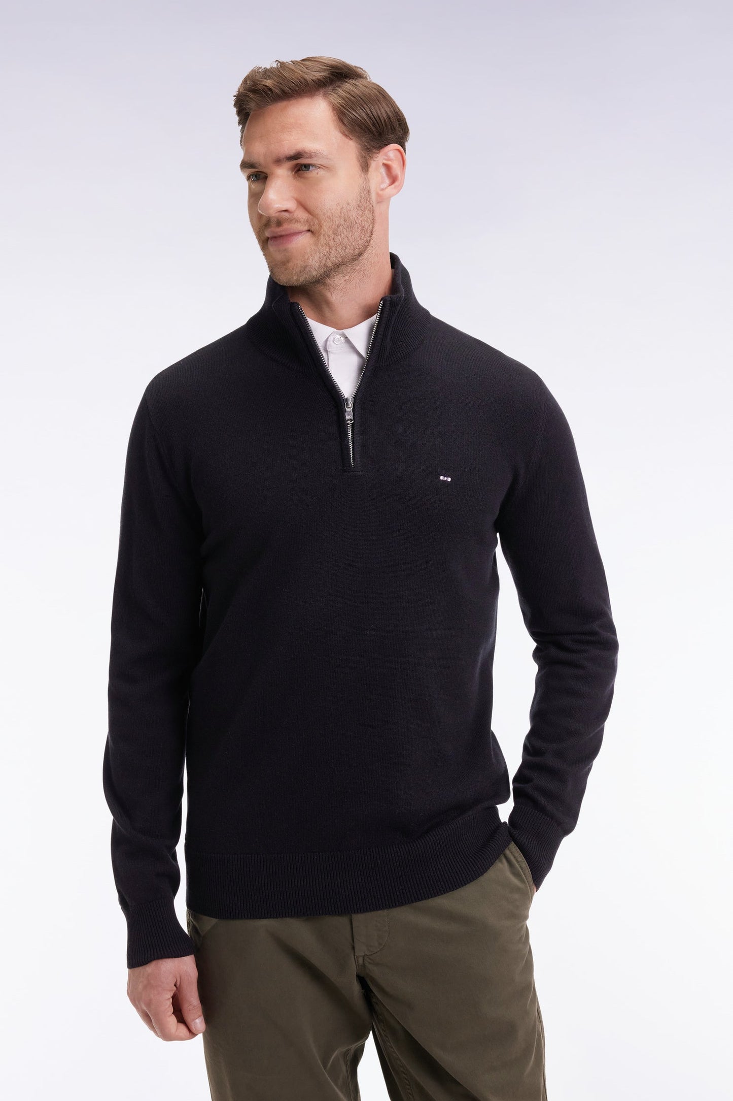 Pull col camionneur en laine et coton noir