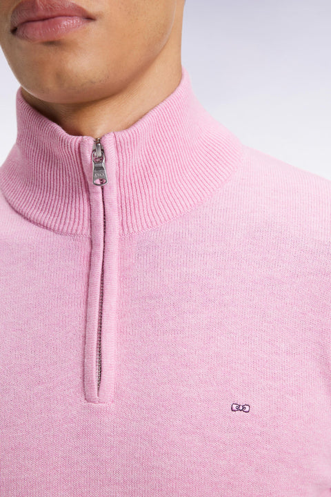 Pull col camionneur en laine et coton rose - Image 3
