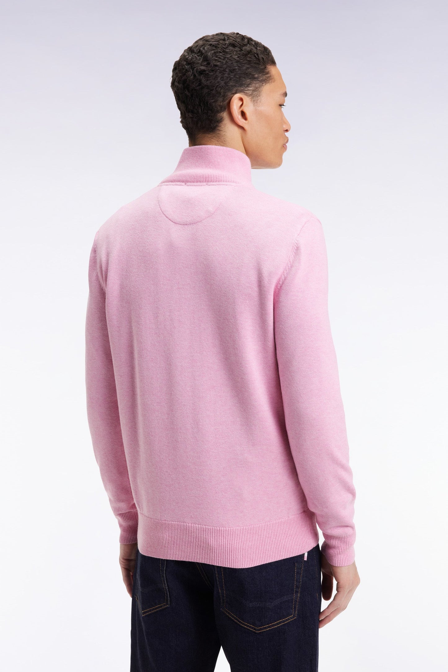 Pull col camionneur en laine et coton rose
