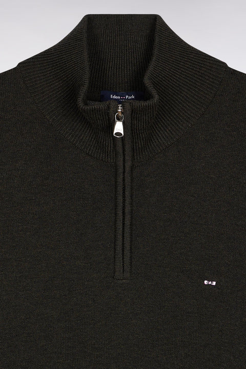 Pull col camionneur en laine et coton vert bouteille - Image 2