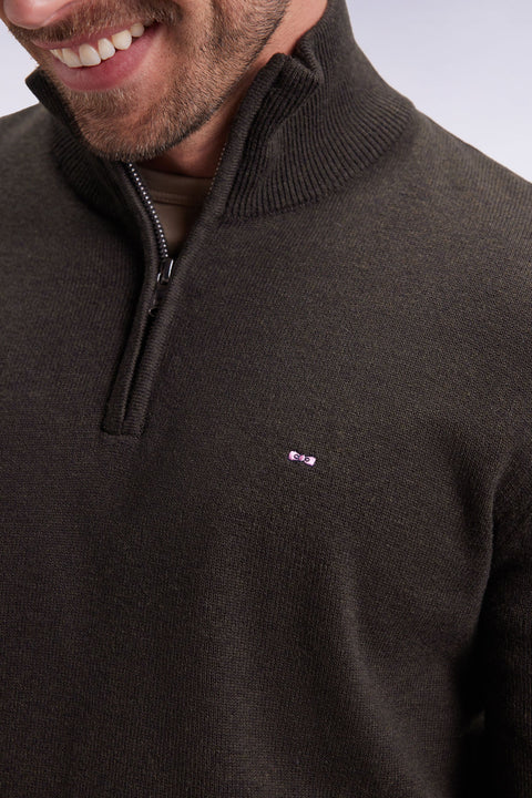 Pull col camionneur en laine et coton vert bouteille - Image 3