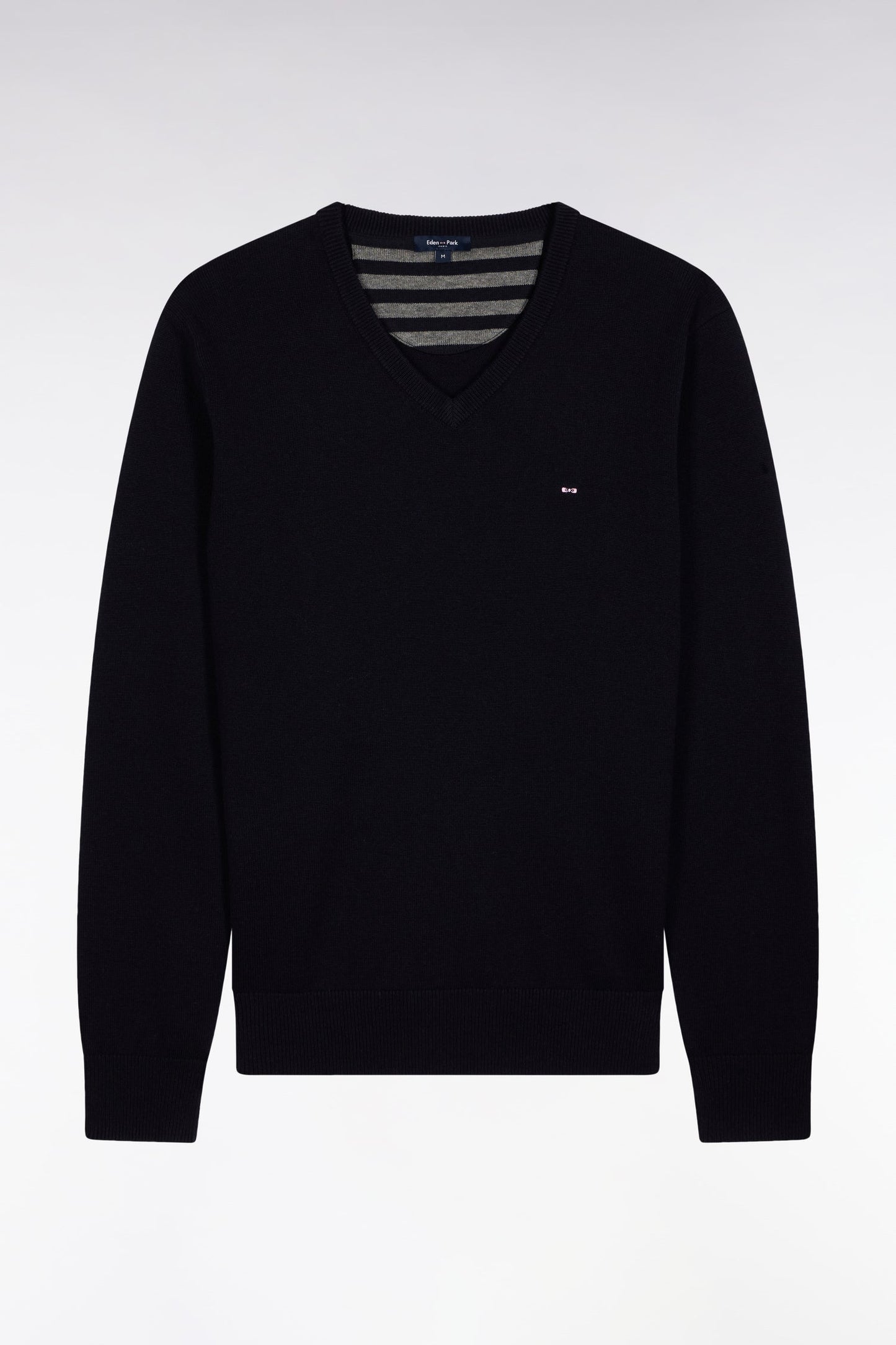 Pull col V en laine et coton bleu foncé