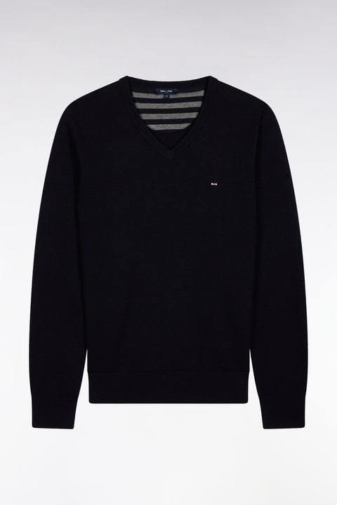 Pull col V en laine et coton bleu foncé - Image 2