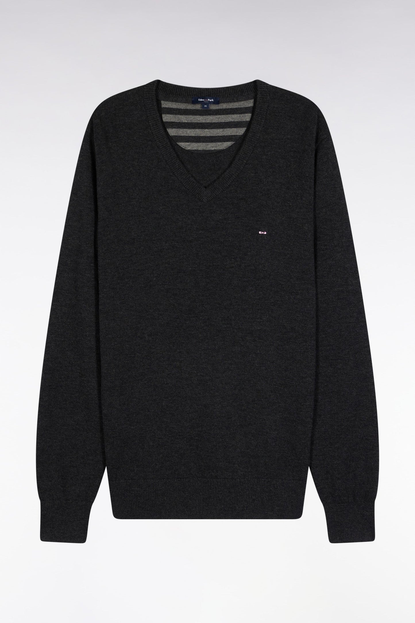 Pull col V en laine et coton gris foncé