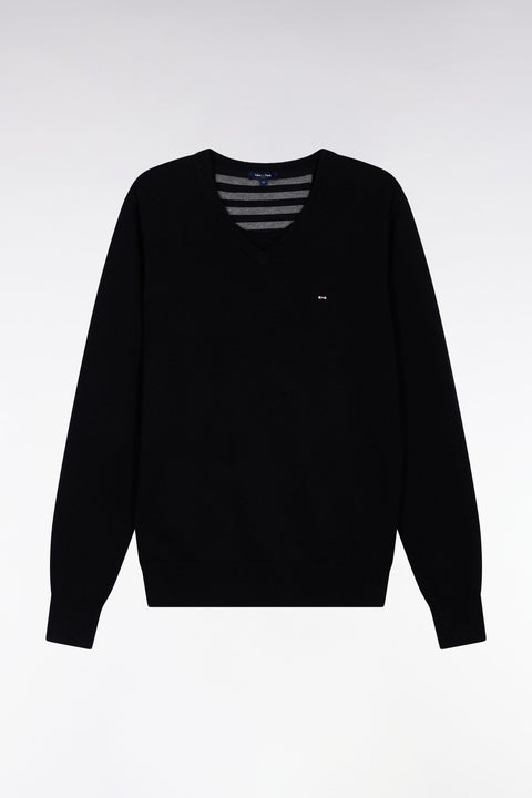 Pull col V en laine et coton noir - Image 2