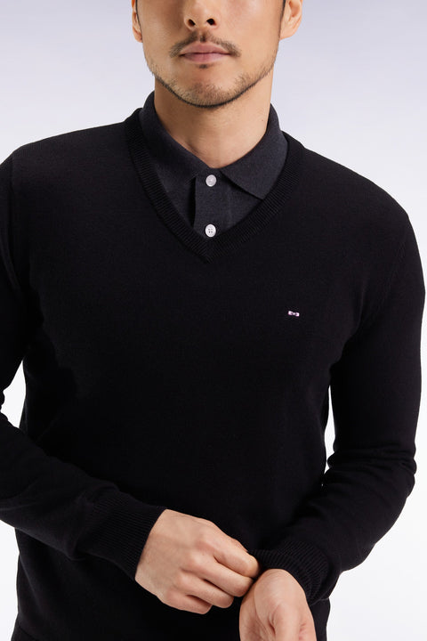 Pull col V en laine et coton noir - Image 3