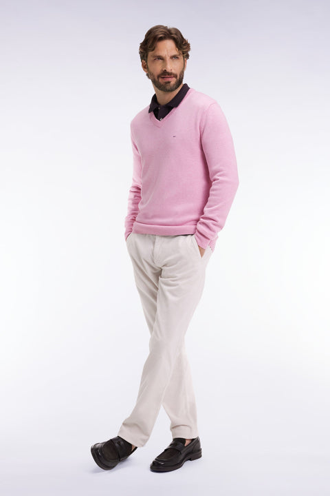 Pull col V en laine et coton rose - Image 3