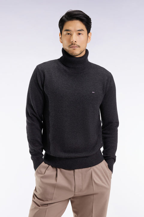 Pull col roulé en laine et coton gris foncé - Image 1