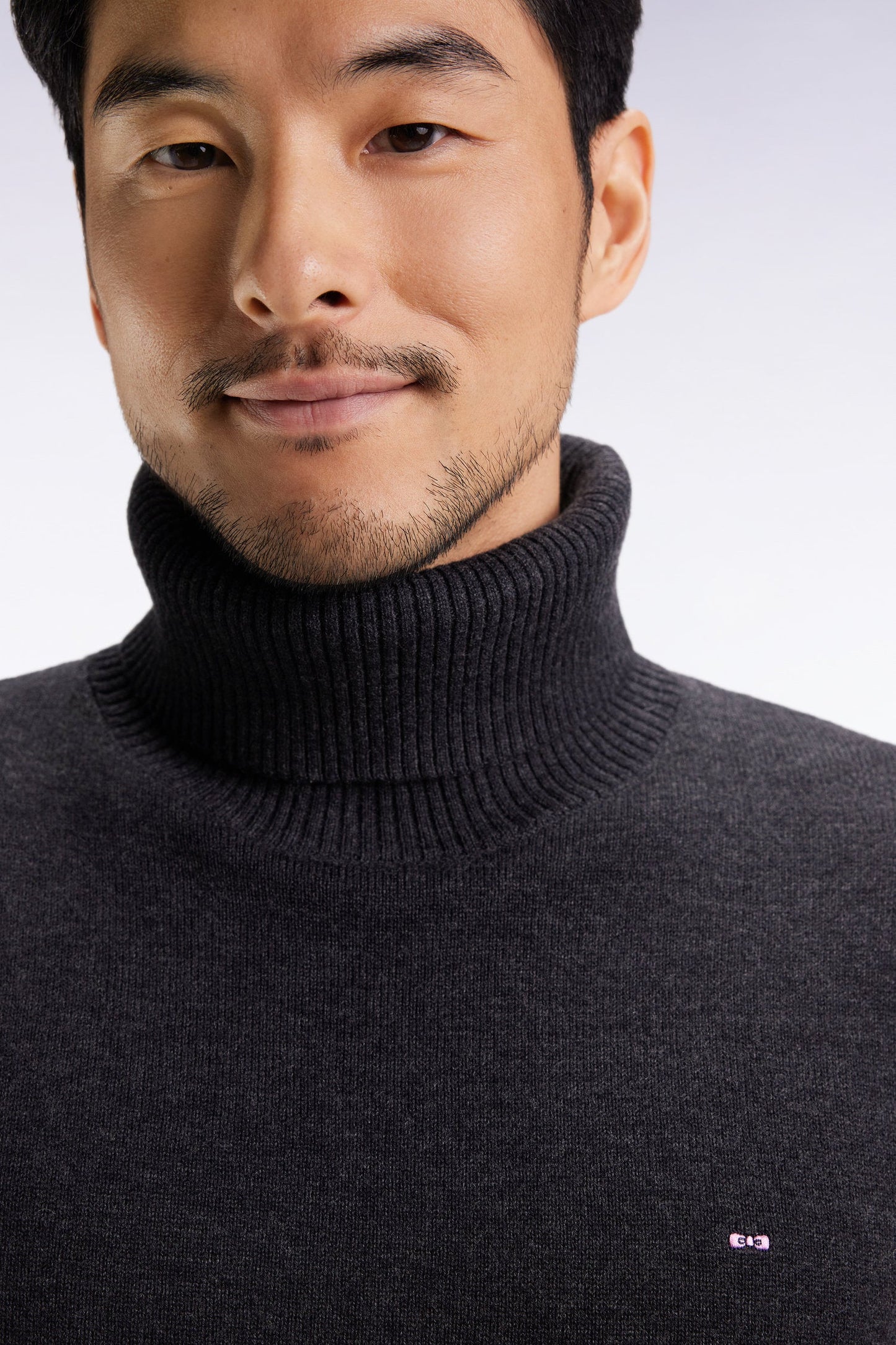 Pull col roulé en laine et coton gris foncé