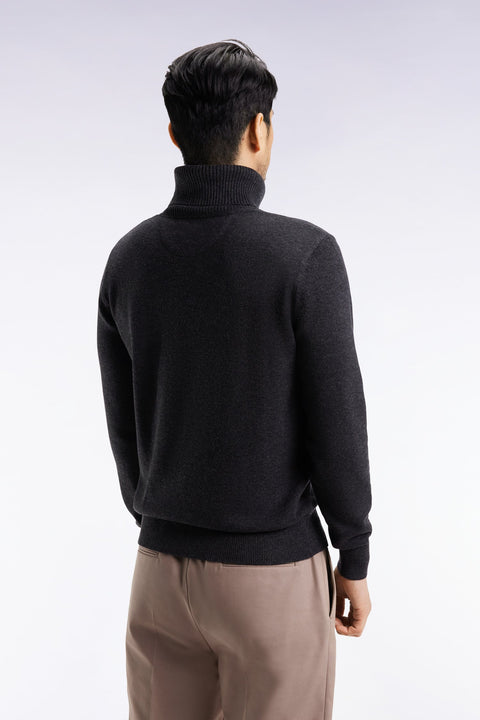 Pull col roulé en laine et coton gris foncé - Image 3