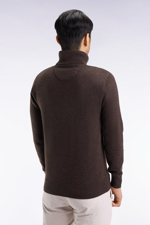 Pull col roulé en laine et coton marron foncé - Image 3