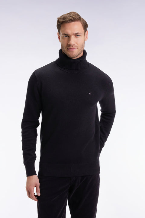 Pull col roulé en laine et coton noir - Image 1
