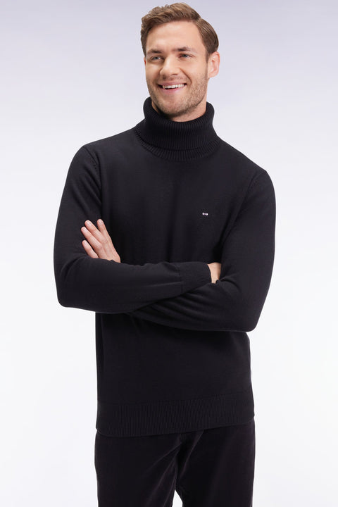 Pull col roulé en laine et coton noir - Image 3