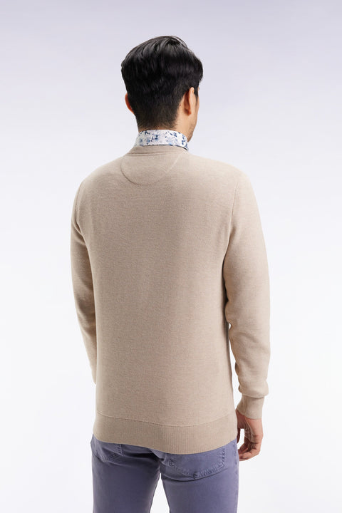 Pull col rond en coton nid d'abeille beige - Image 3