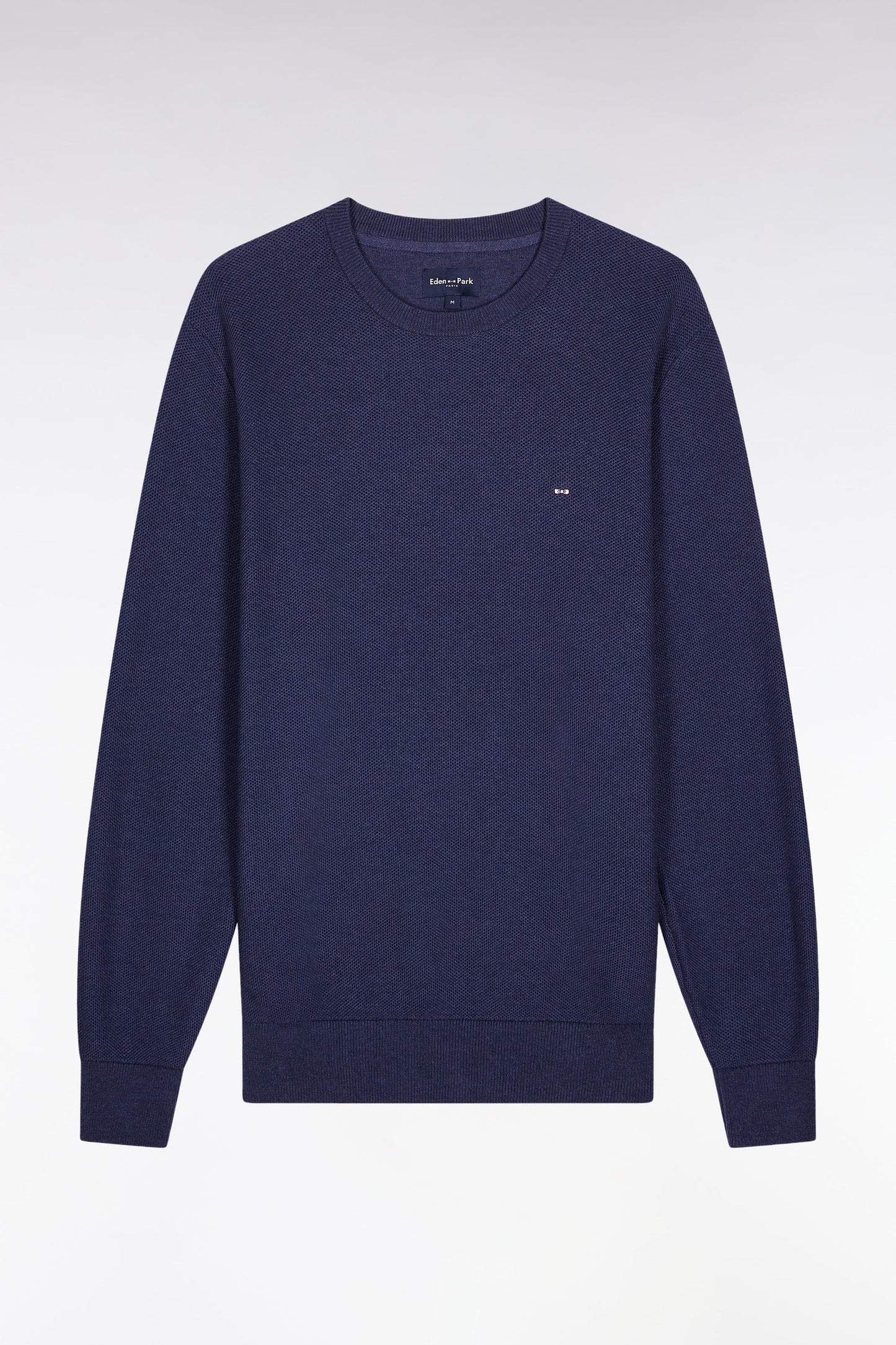 Pull col rond en coton nid d'abeille marine