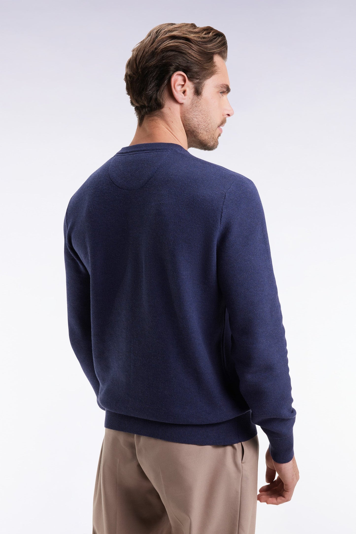 Pull col rond en coton nid d'abeille marine