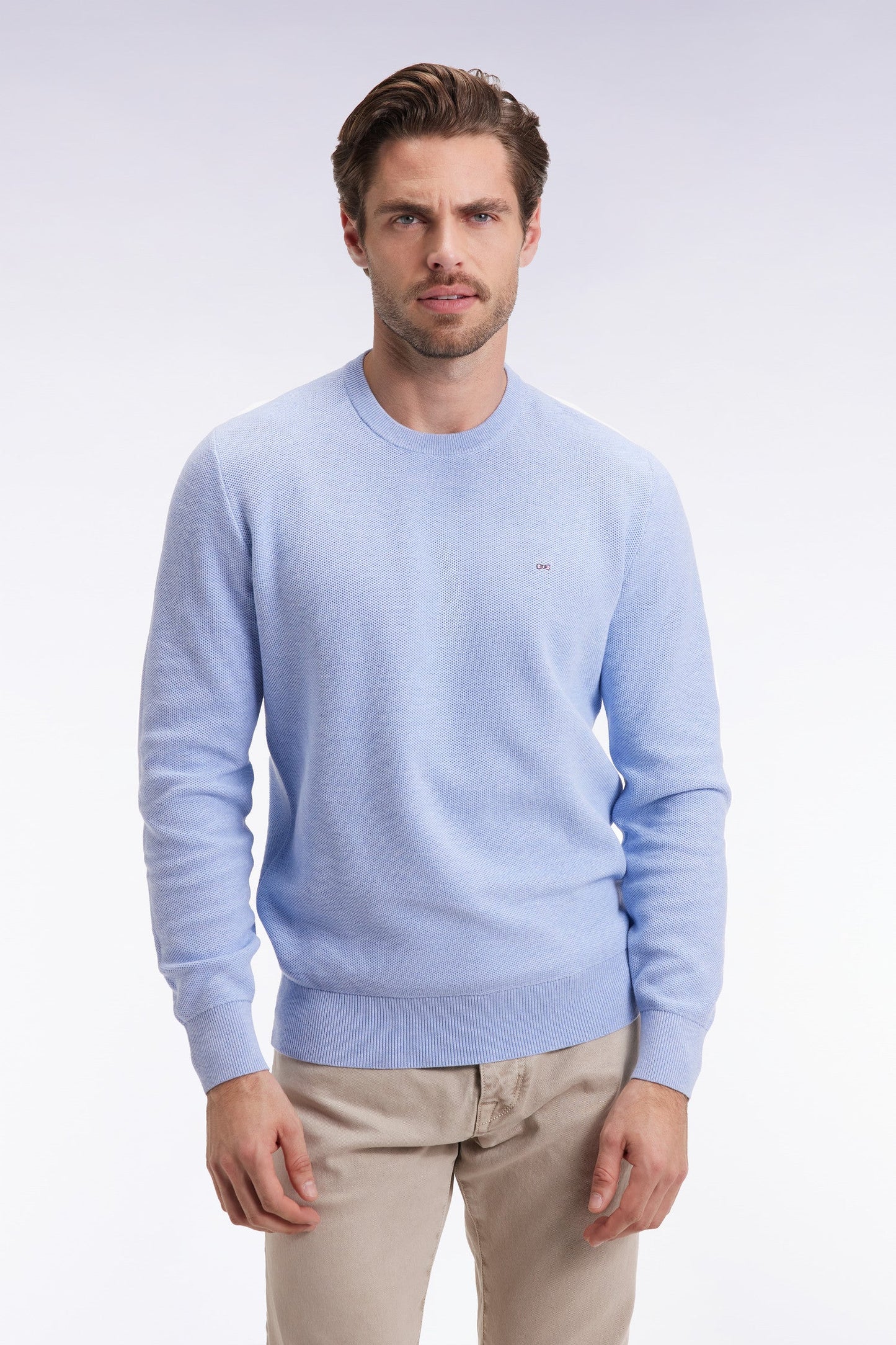Pull col rond en coton nid d'abeille ciel