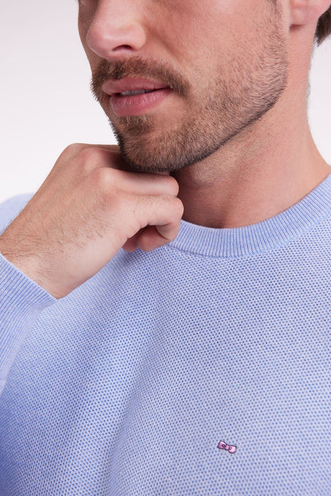 Pull col rond en coton nid d'abeille ciel - Image 3