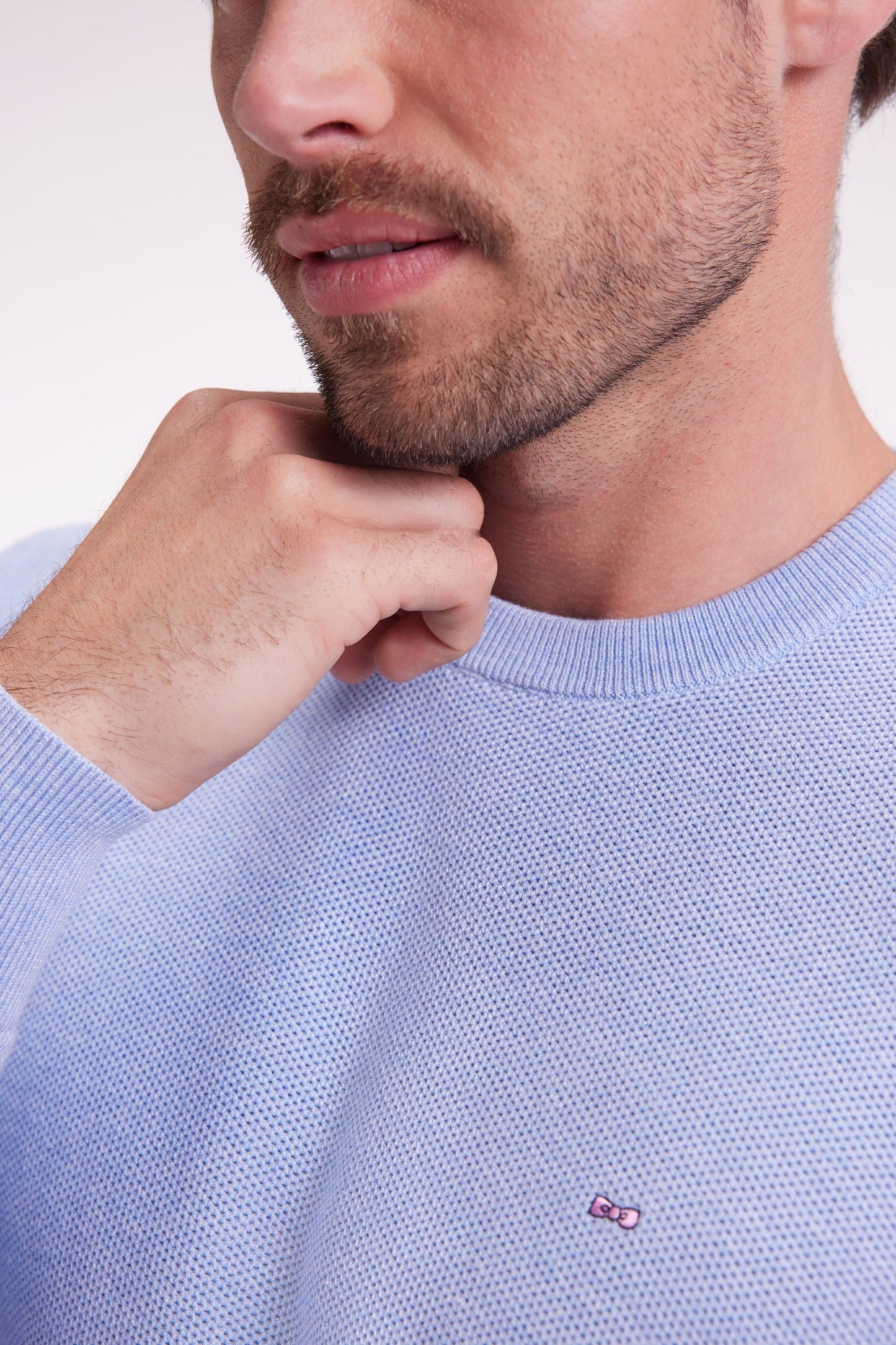 Pull col rond en coton nid d'abeille ciel